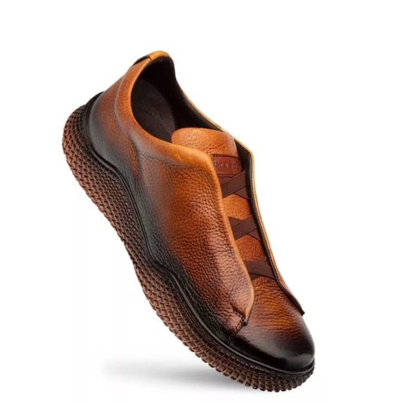 MEZLAN Men's Cognac Calcio Deer Skin Slip On Sneakers - Picture 2 of 7